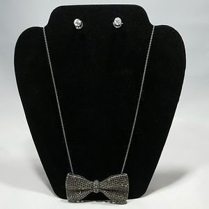 Silver and crystal bowtie necklace
